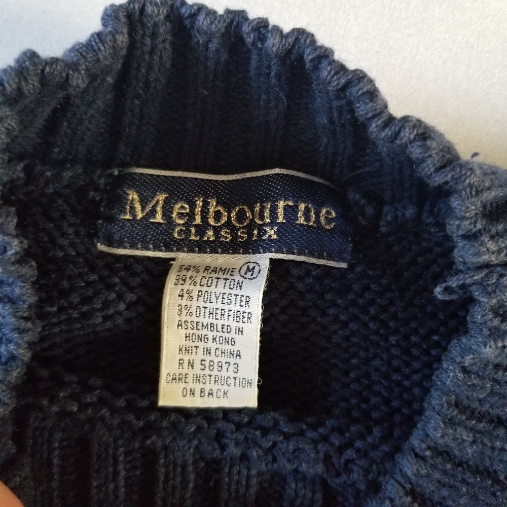 VTG navy & gold mock turtleneck knit pullover sweater - Picture 4 of 6